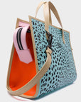 Simon Eggshell Blue Leather Medium Handbag - Retro Tiger Design