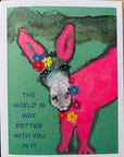 Better with you funny pink donkey pet greeting card
