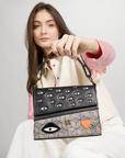 Anastasio Micro Crossbody Handbag Black Leather - All Over Eyes Design