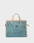 Simon Eggshell Blue Leather Medium Handbag - Retro Tiger Design