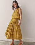 Drawstring cotton plaid skirts