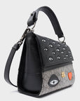 Anastasio Micro Crossbody Handbag Black Leather - All Over Eyes Design