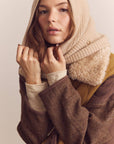 Patch quilted wool blend detachable fur collar coat
