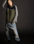 Dreamy Cashmere Block Crew - Thunder/Moss