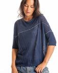 S453LN Linen - Half Sleeve Bateau INDIGO