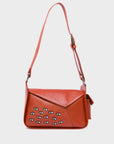 Houston Baked City Brown Leather Shoulder Bag - All Over Eyes Embroidery