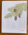 Holiday Letterpress Card with Hemlock Branch Peace on Earth