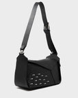 Houston Black Leather Shoulder Bag - Eyes Embroidery