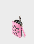 Florence Pouch Charm - Bubblegum Pink Leather All Over Eyes Embroidery