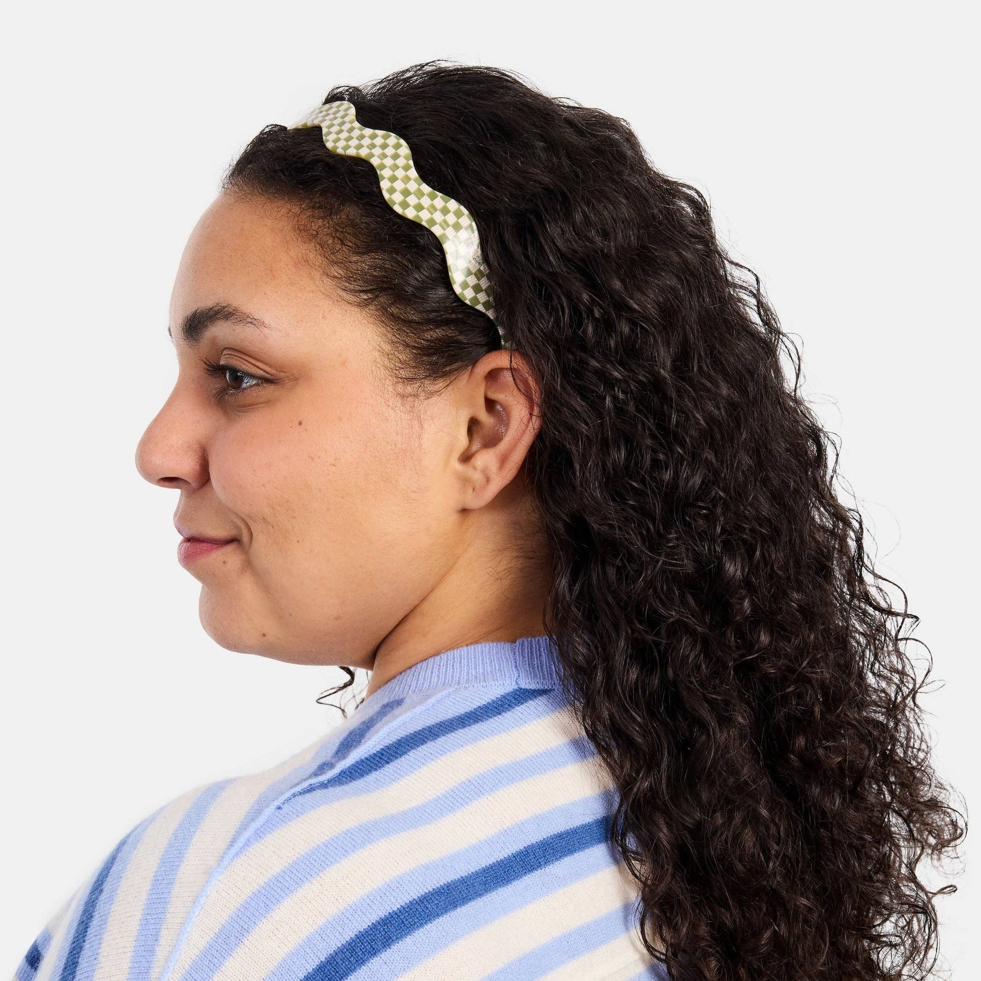 Wavy Headband in Olive Check