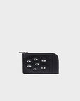 Fausto Black Leather Zip-around Cardholder - All Over Eyes Embroidery