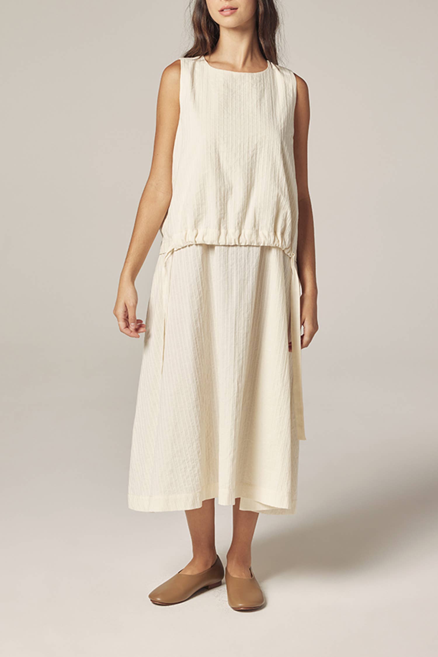 Waist Tie Midi Dress - Ecru
