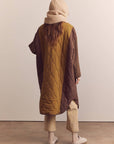 Patch quilted wool blend detachable fur collar coat