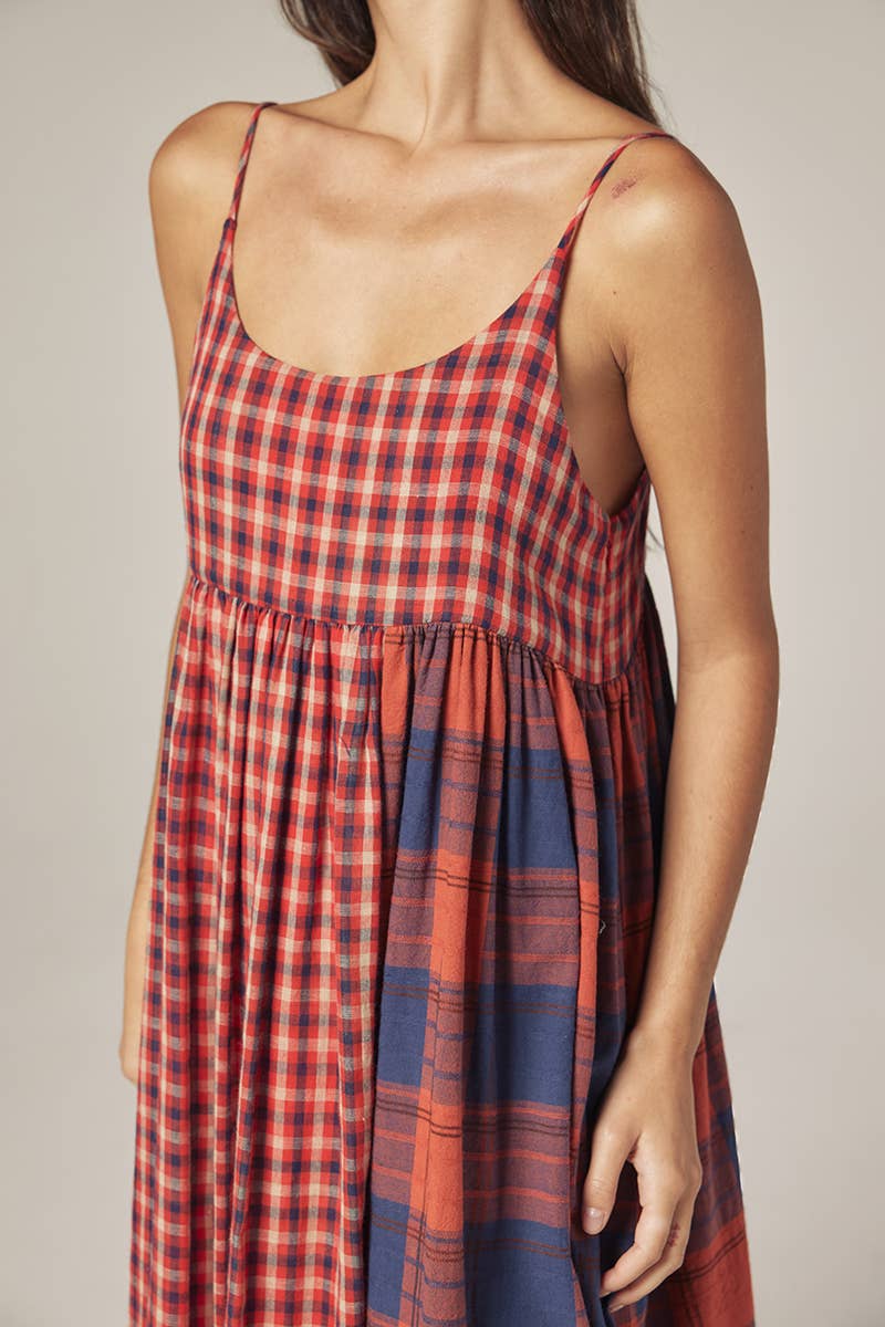 Contrast Midi Dress - Red/Blue