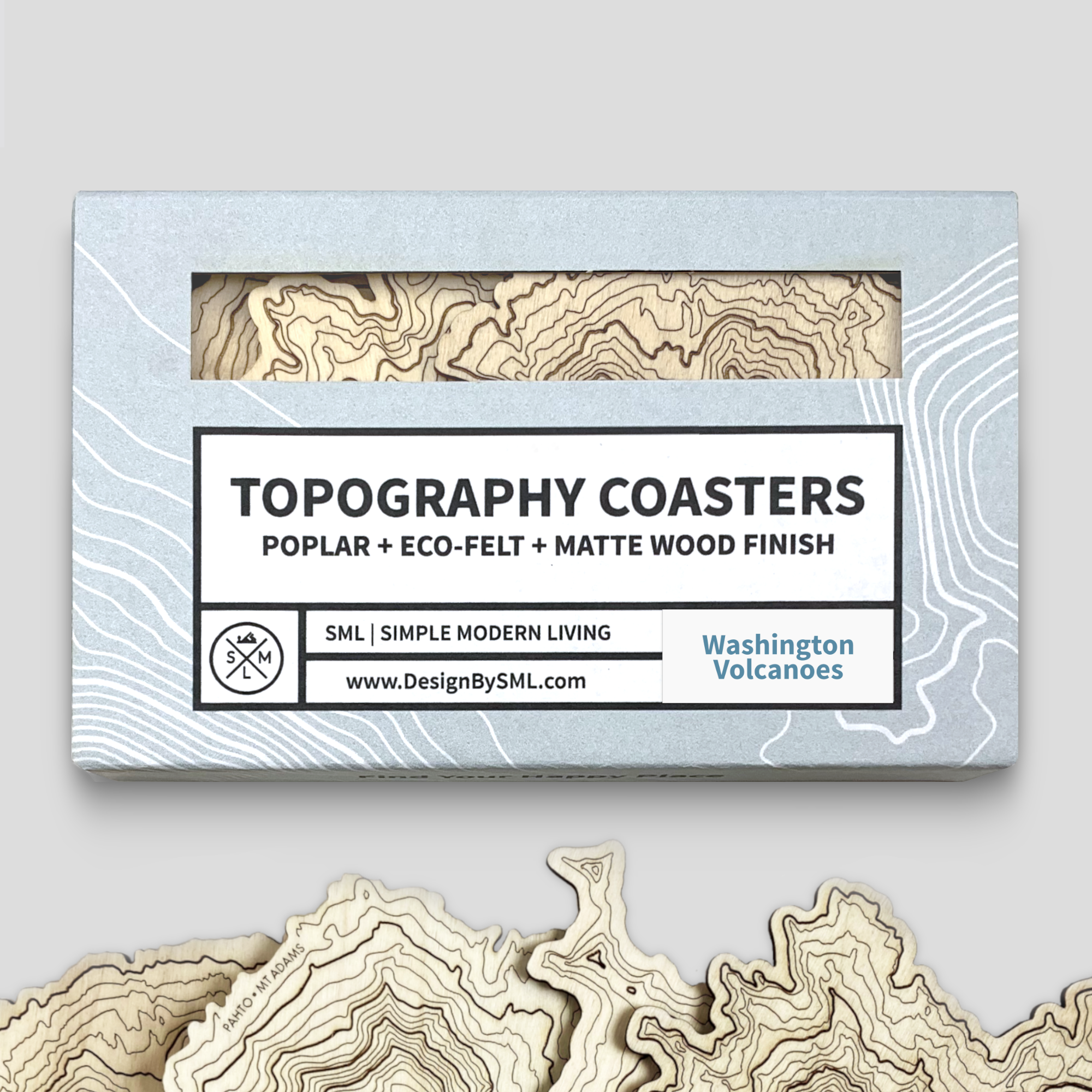 Simple Modern WA Volcanoes Topography Coasters