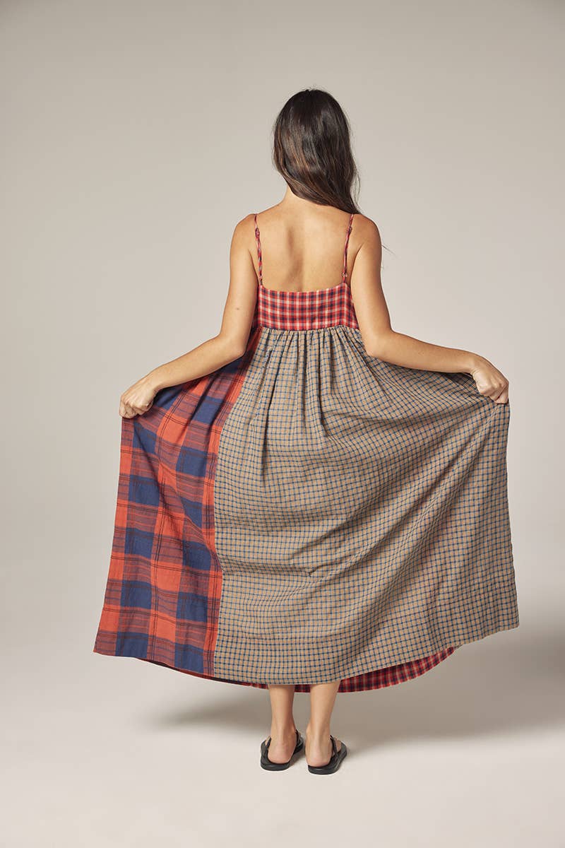 Contrast Midi Dress - Red/Blue