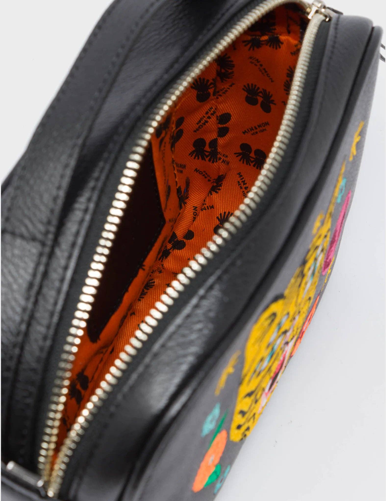 Verto Black Leather Crossbody Bag - Happy Tiger Embroidery