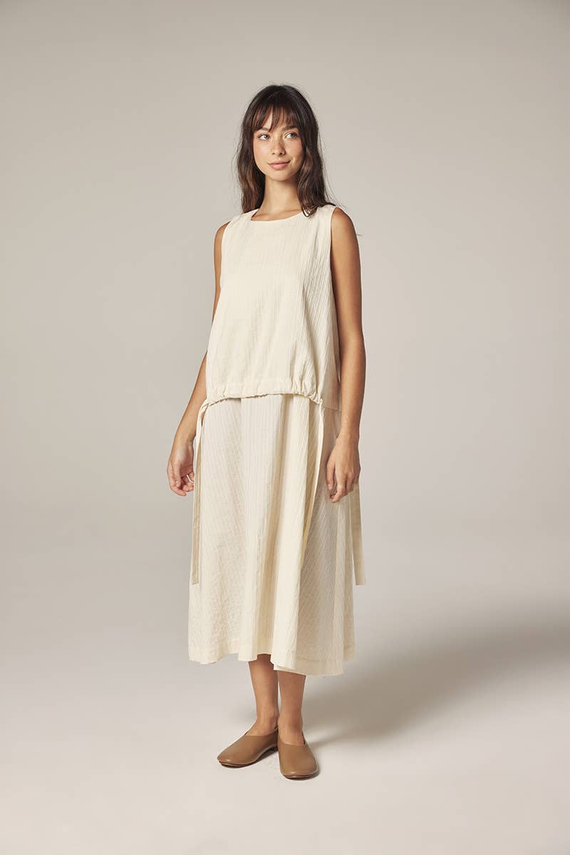 Waist Tie Midi Dress - Ecru