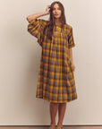 Wide shirring sleeve knee dress