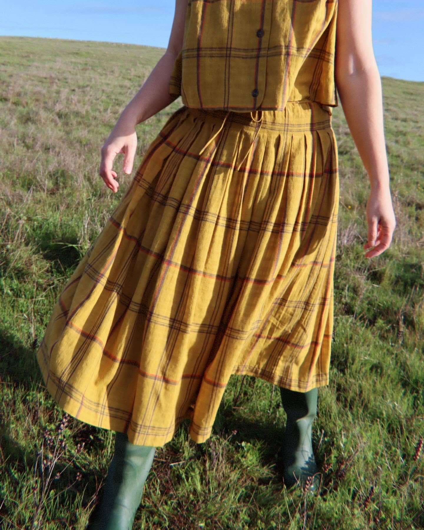 Drawstring cotton plaid skirts