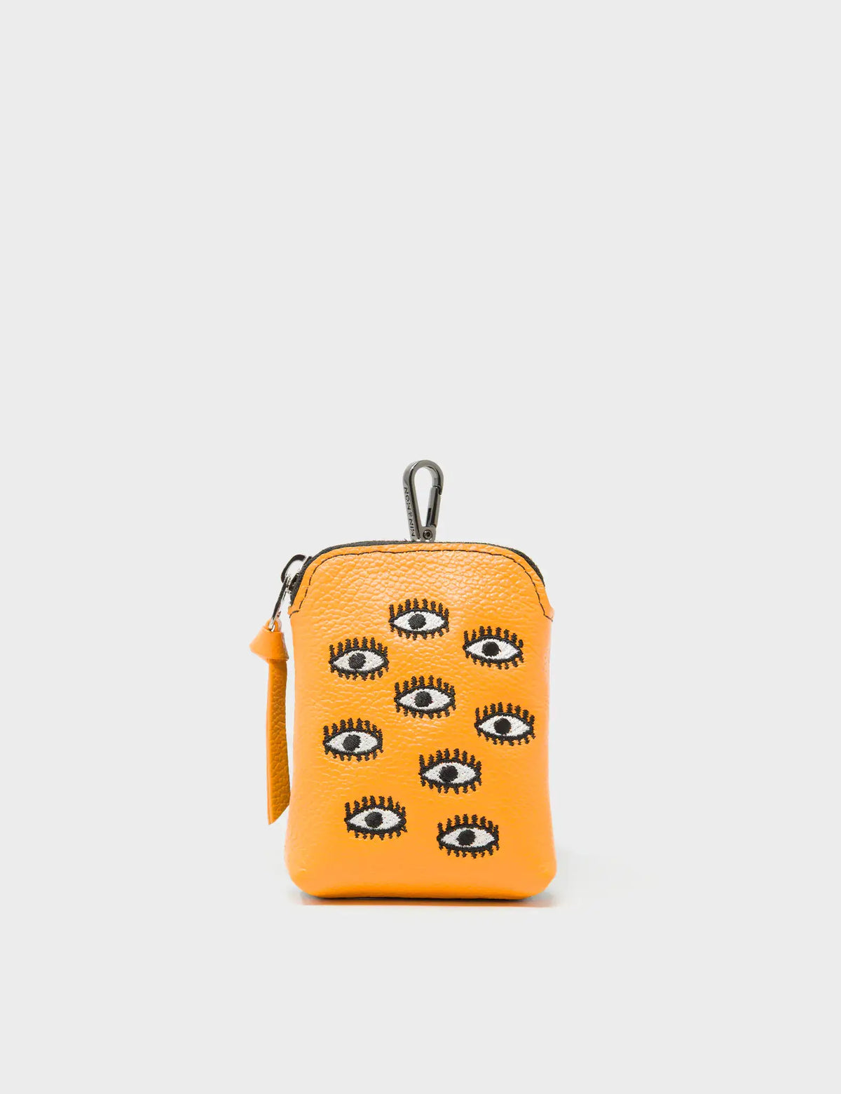 Florence Pouch Charm - Flamingo Orange Leather Keychain All Over Eyes Embroidery