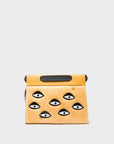 Vali Crossbody Small Golden And Black Leather Bag - Eyes Applique Adjustable Handle