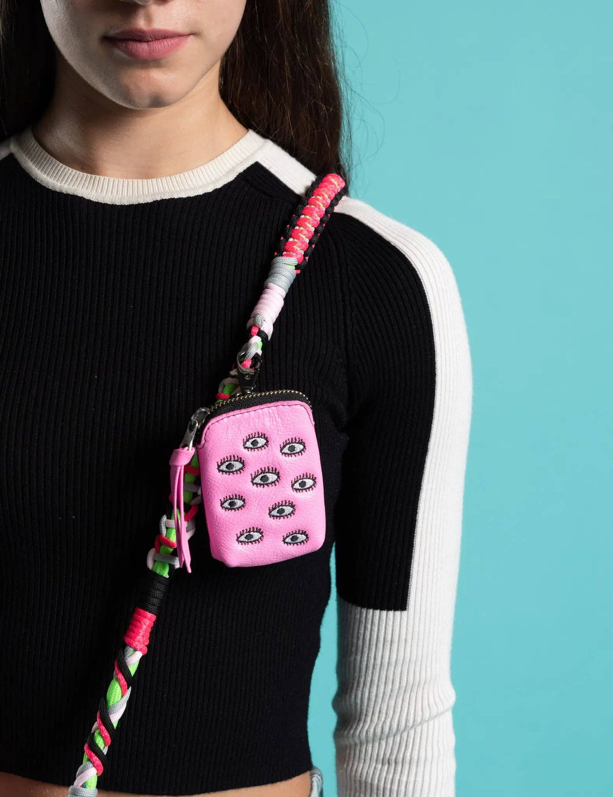 Florence Pouch Charm - Bubblegum Pink Leather All Over Eyes Embroidery