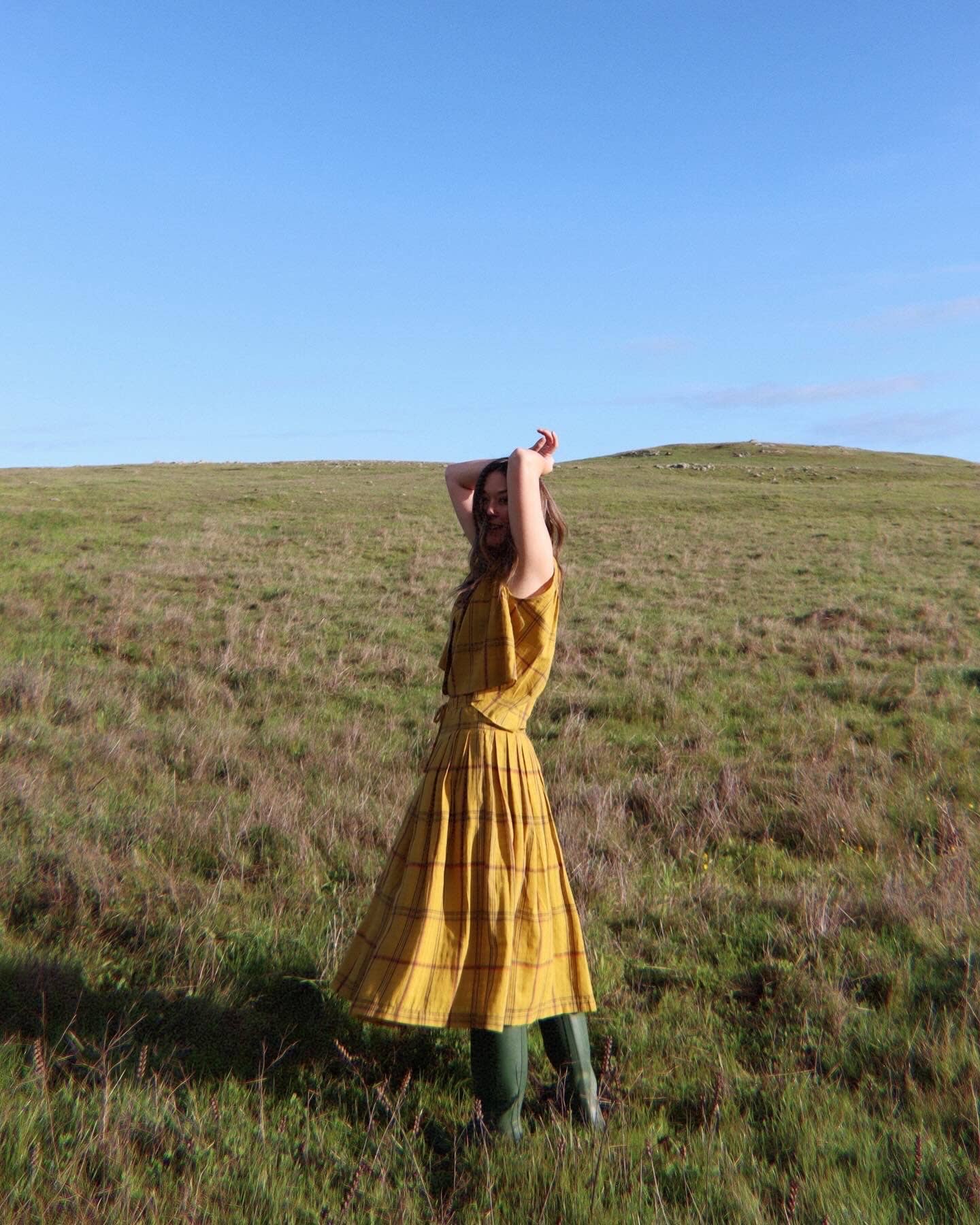 Drawstring cotton plaid skirts