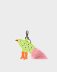 Bird In Boots Charm - Neon Lime and Pink Leather Keychain