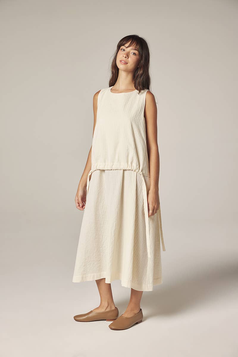 Waist Tie Midi Dress - Ecru