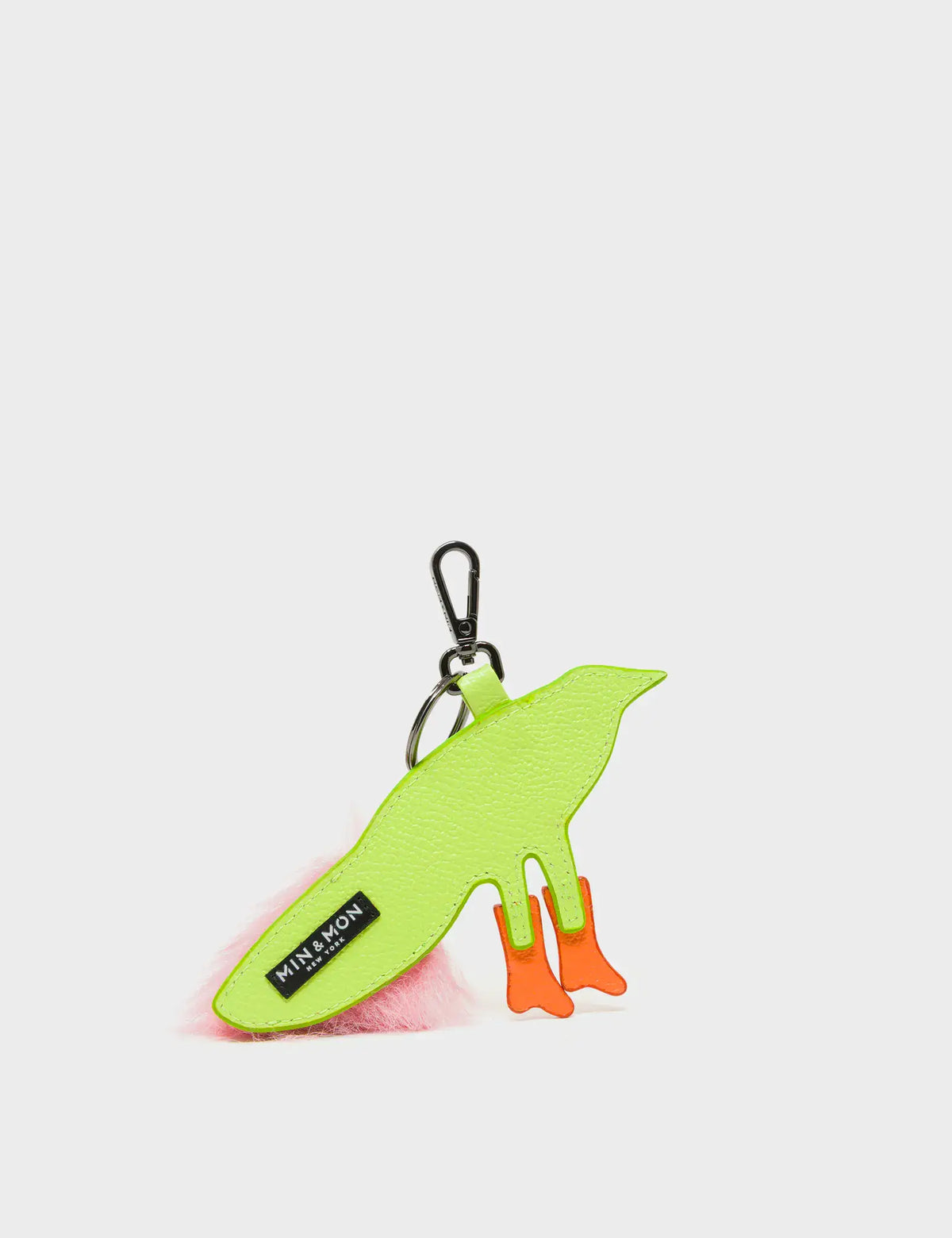 Bird In Boots Charm - Neon Lime and Pink Leather Keychain
