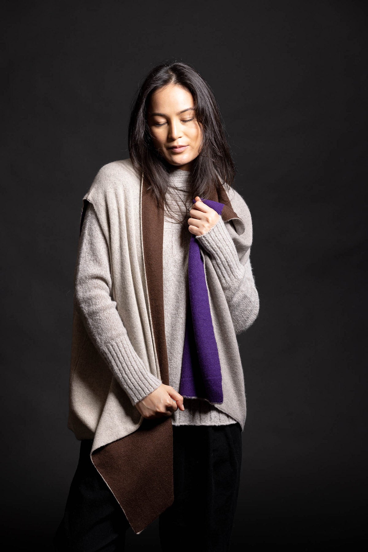 Reversible Color Block Vest - Natural/Purple