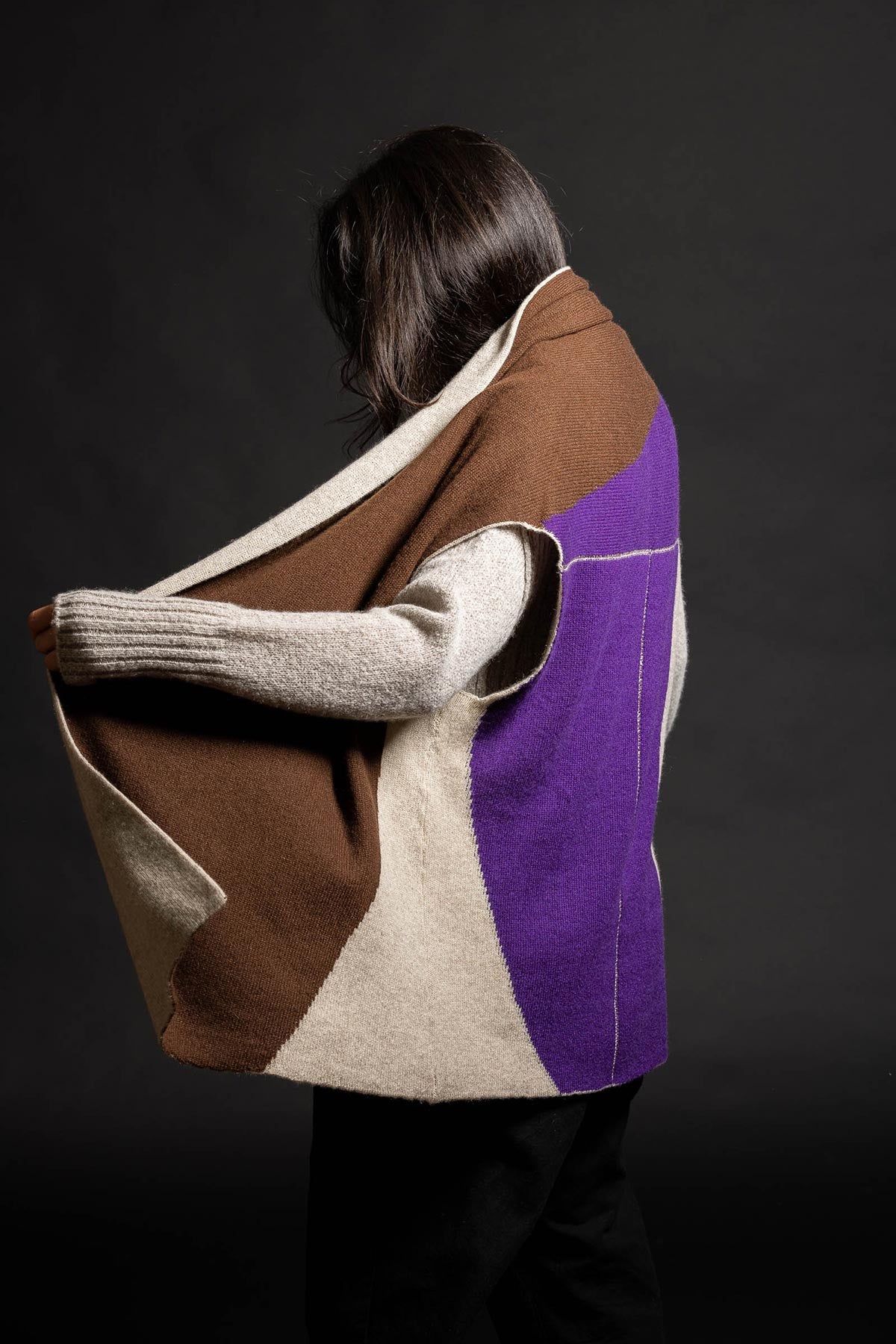 Reversible Color Block Vest - Natural/Purple