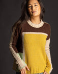 Dreamy Cashmere Block Crew - Beige/Turmeric