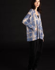 Plaid V-Neck Cardigan - Washed Denim