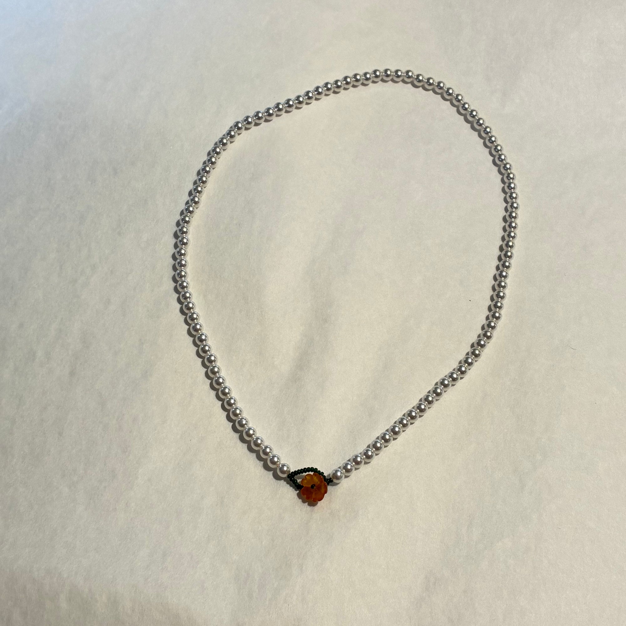 Flower Button and Pearl Necklace