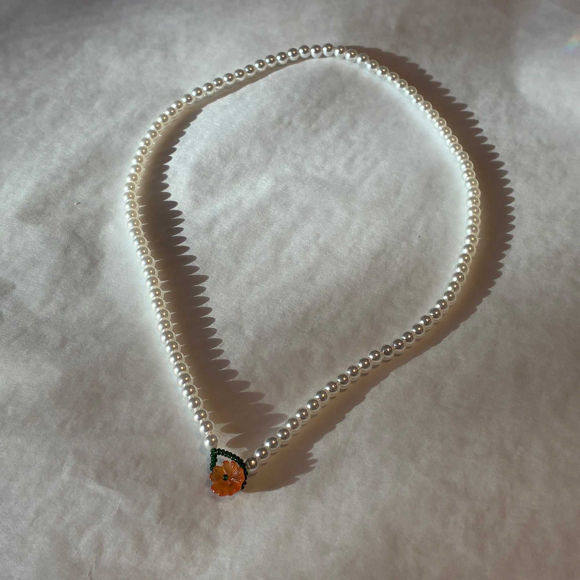 Flower Button and Pearl Necklace