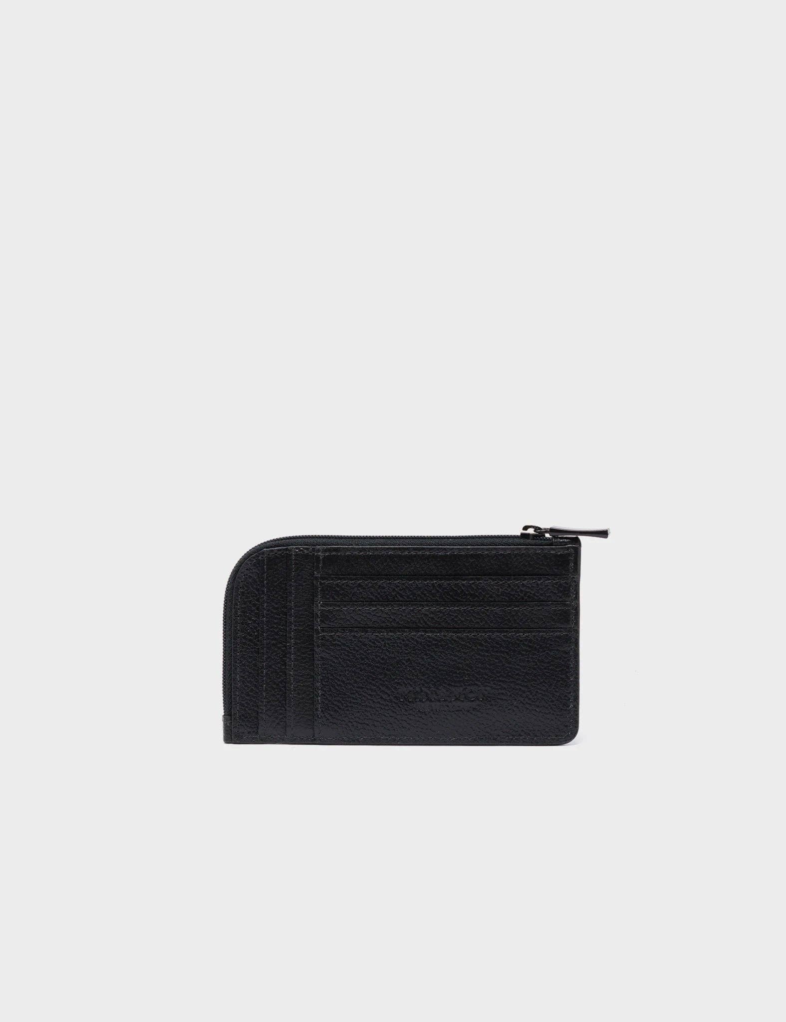 Fausto Black Leather Zip-around Cardholder - All Over Eyes Embroidery