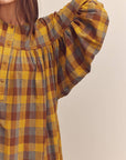 Wide shirring sleeve knee dress