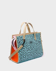 Simon Eggshell Blue Leather Medium Handbag - Retro Tiger Design