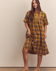 Wide shirring sleeve knee dress