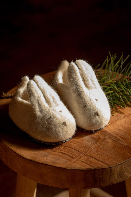 Felt and Leather Bunny Slippers - Natural