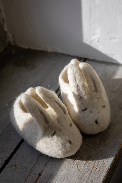 Felt and Leather Bunny Slippers - Natural