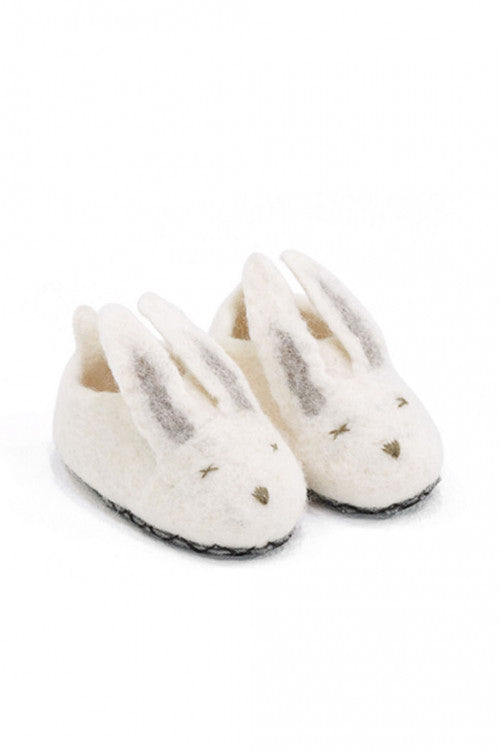 Felt and Leather Bunny Slippers - Natural
