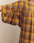 Wide shirring sleeve knee dress