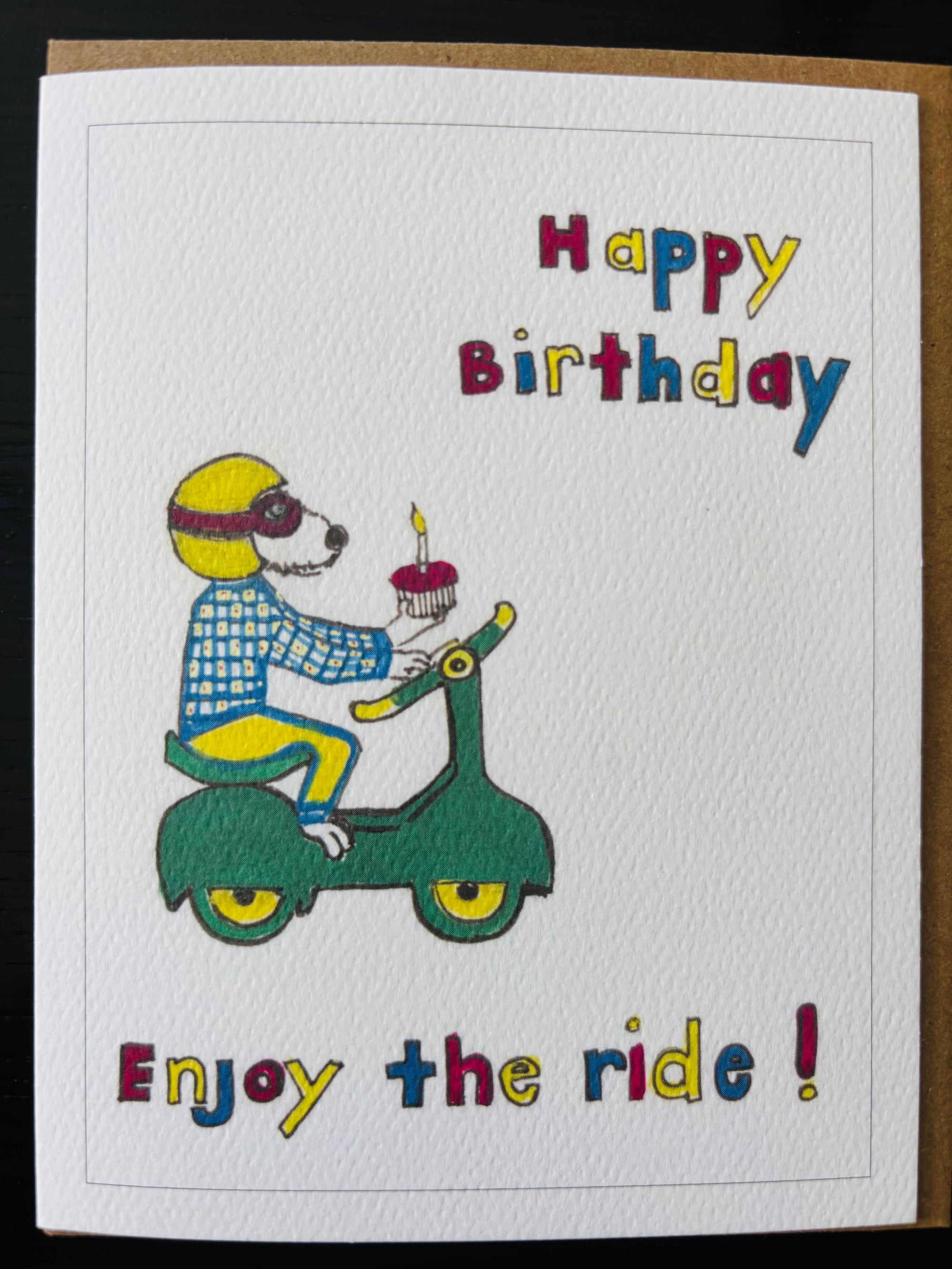Enjoy the Ride Happy Birthday dog scooter cupcake dog card