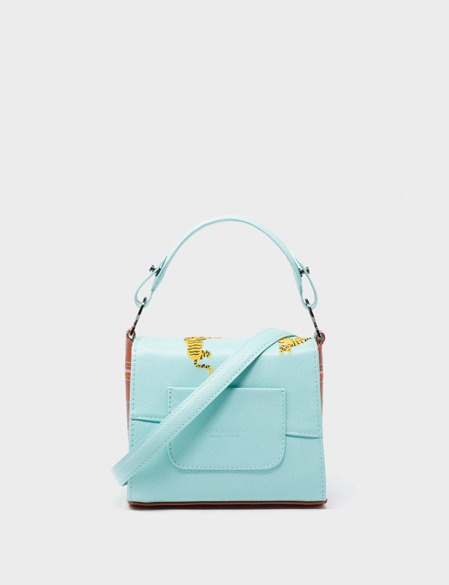 Anastasio Micro Crossbody Handbag Eggshell Blue Leather - Retro Tiger Embroidery