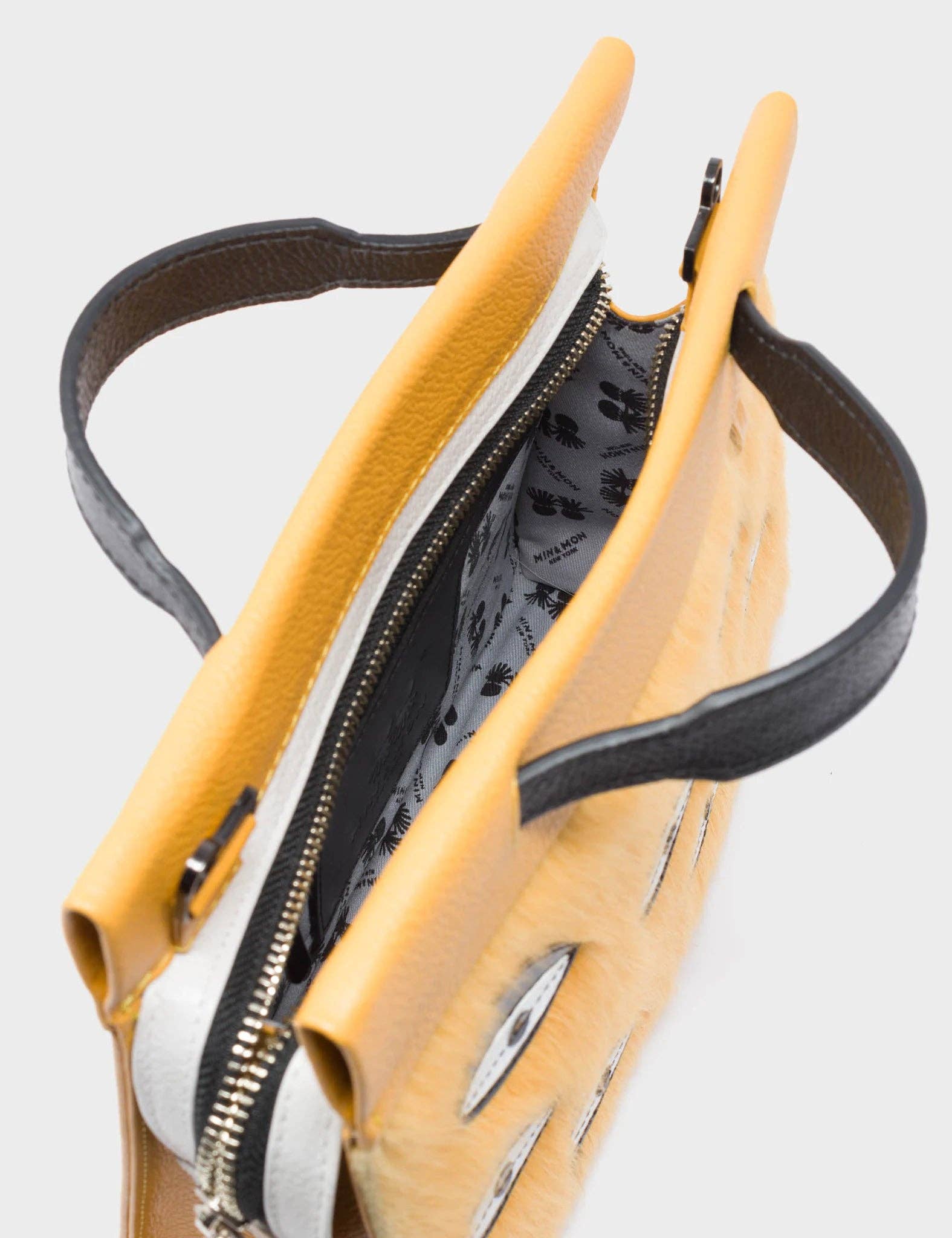 Vali Crossbody Small Golden And Black Leather Bag - Eyes Applique Adjustable Handle