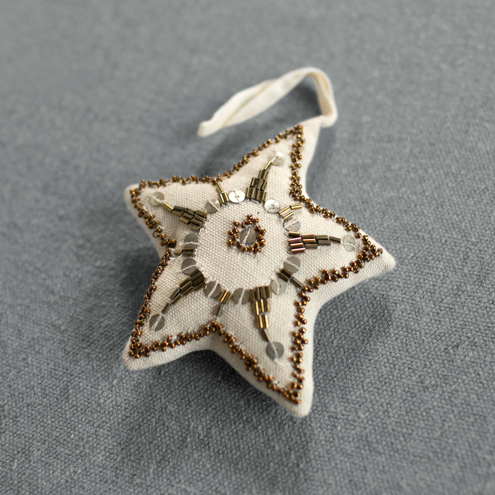 Kansas Star, Natural, Cotton filled Ornament, Embroidered