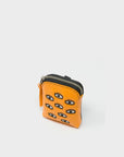 Florence Pouch Charm - Flamingo Orange Leather Keychain All Over Eyes Embroidery